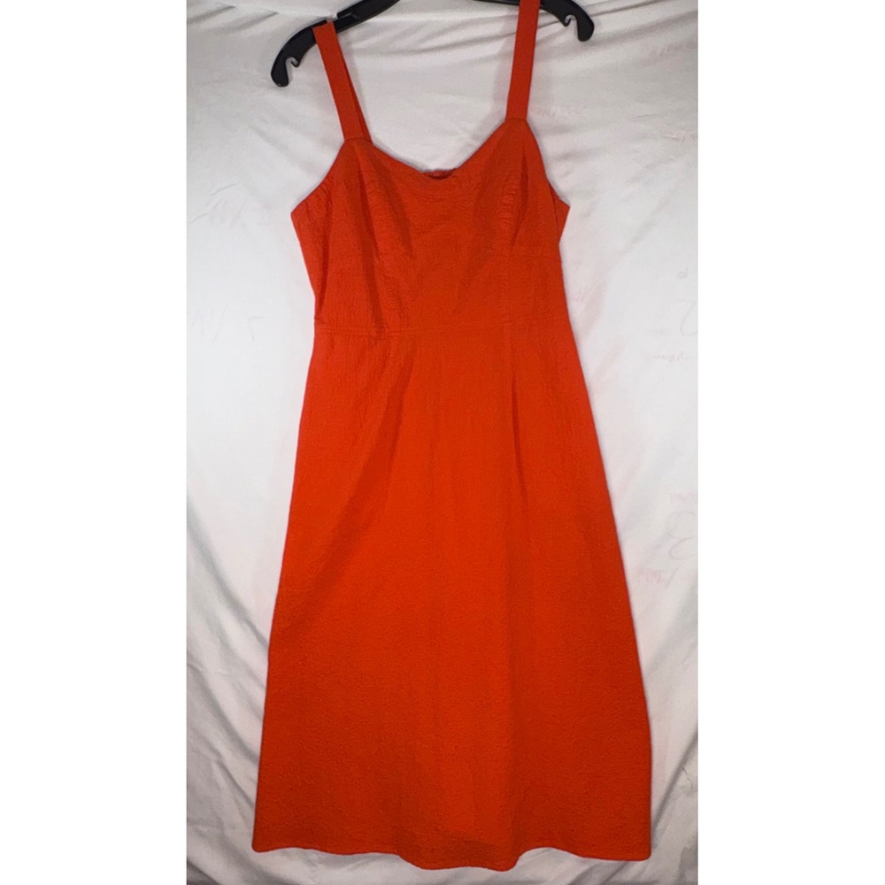 Free Assembly Womens Orange Seersucker Midi Dress Size M Sweetheart Neck Smocked